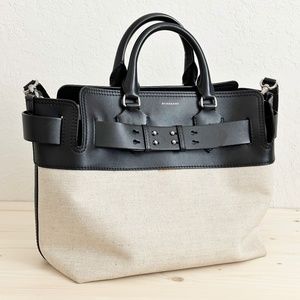 BURBERRY MEDIUM CANVAS AND BLACK LEATHER BELT BAG